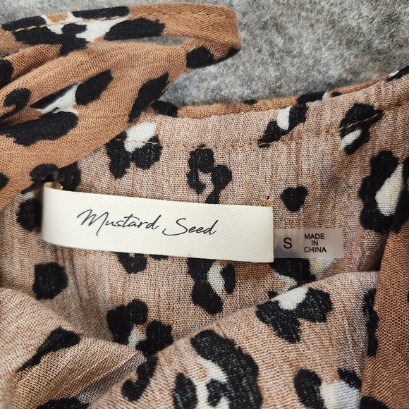 Mustard Seed Jumpsuit Women Small Allover Leopard Print Wide Leg V Neck Elastic - Picture 2 of 15